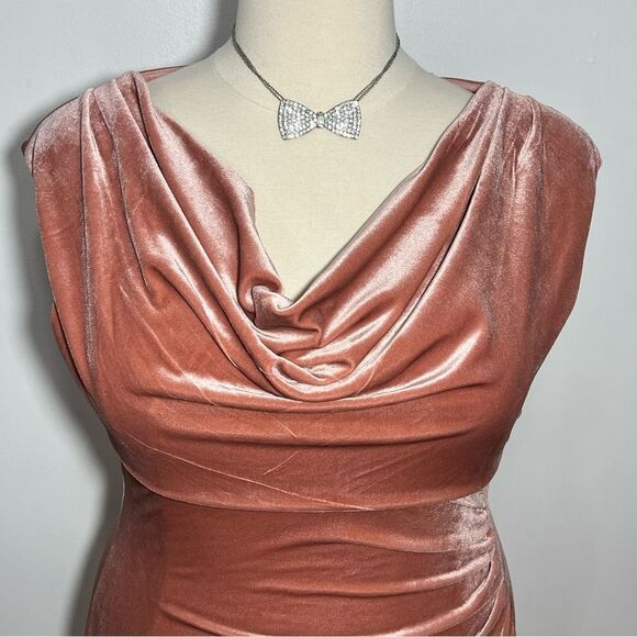 Nipon Boutique Dusty Rose Cowl Neck Ruched Side Velveteen Dress -- 16‎ - Picture 5 of 14